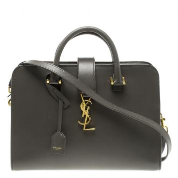 Pre Owned Saint Laurent Grey Leather Small Monogramme Cabas Tote