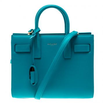 Pre Owned Saint Laurent Turquoise Leather Nano Classic Sac De Jour Tote