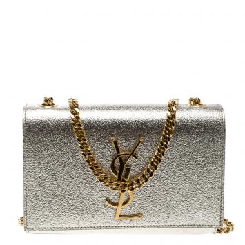 Pre Owned Saint Laurent Metallic Gold Leather Monogram Small Shoulder Bag