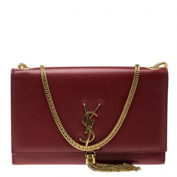 Pre Owned Saint Laurent Red Leather Kate Monogram Tassel Shoulder Bag