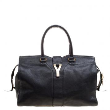 Pre Owned Saint Laurent Black Leather Medium Cabas Chyc Satchel