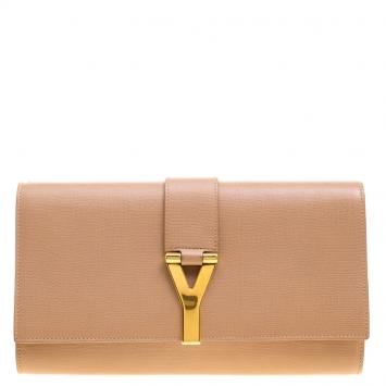 Pre Owned Saint Laurent Beige Leather Chyc Clutch