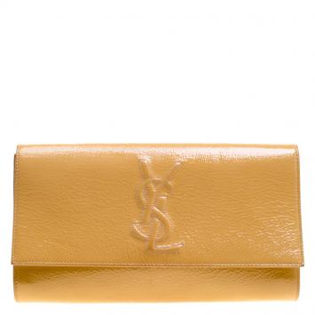 Pre Owned Saint Laurent Beige Patent Leather Belle De Jour Flap Clutch