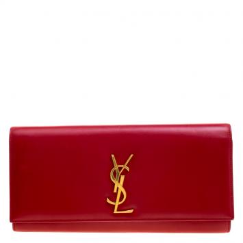 Pre Owned Saint Laurent Red Leather Cassandre Clutch