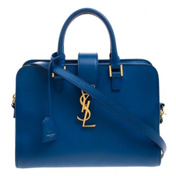 Pre Owned Saint Laurent Paris Blue Leather Zip Around Satchel