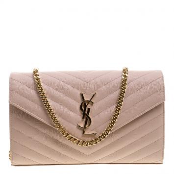 Pre Owned Saint Laurent Blush Pink Matelasse Leather Envelope Chain Bag