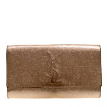 Pre Owned Saint Laurent Peach Patent Leather Belle De Jour Flap Clutch