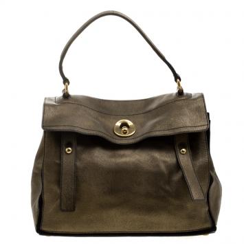 Pre Owned Saint Laurent Paris Bronze Leather Travel Muse Two Tote