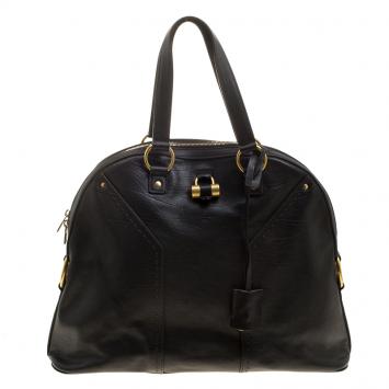 Pre Owned Saint Laurent Paris Dark Brown Leather Oversized Muse Tote