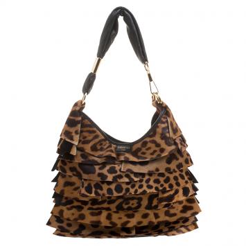 Pre Owned Saint Laurent Paris Brown Leopard Pony Hair St Tropez Hobo