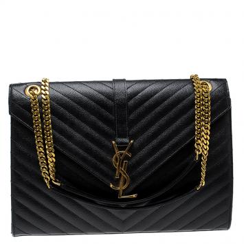 Pre Owned Saint Laurent Paris Black Matelasse Leather Large Cassandre Flap Bag