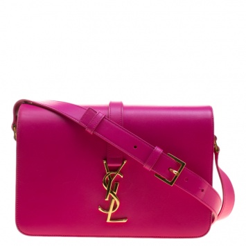 Pre Owned Saint Laurent Fuschia Leather Monogram Université Flap Bag 