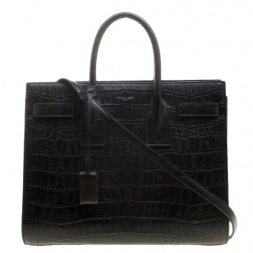 Pre Owned Saint Laurent Black Croc Embossed Leather Small Classic Sac De Jour Tote