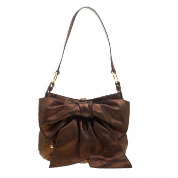 Pre Owned Saint Laurent Bronze Leather Bow Shoulder Bag