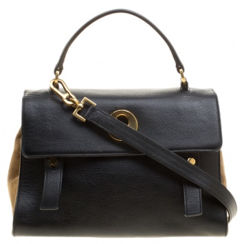 Pre Owned Saint Laurent Black/Brown Leather and Suede Small Muse Two Satchel