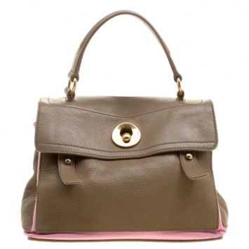 Pre Owned Saint Laurent Paris Taupe/Pink Leather and Canvas Muse Two Satchel