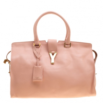 Pre Owned Saint Laurent Blush Pink Leather Medium Cabas Chyc Tote