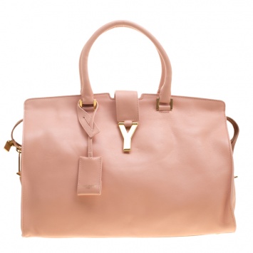 Pre Owned Saint Laurent Blush Pink Leather Medium Cabas Chyc Tote