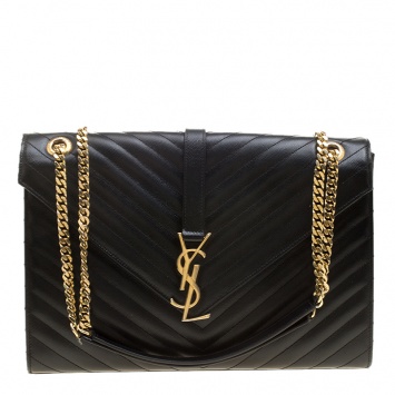 Pre Owned Saint Laurent Blue Matelasse Leather Large Cassandre Flap Bag