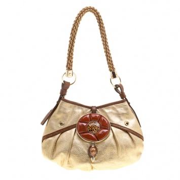 Pre Owned Saint Laurent Gold Leather Mini Hobo