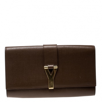 Pre Owned Saint Laurent Brown Leather Chyc Clutch