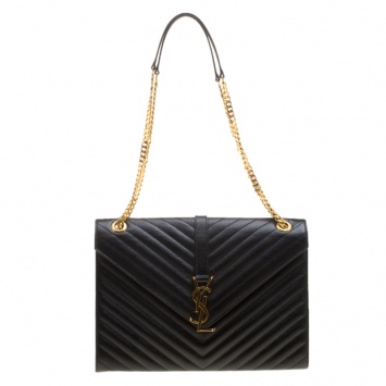 Pre Owned Saint Laurent Paris Black Matelasse Leather Large Cassandre Flap Bag
