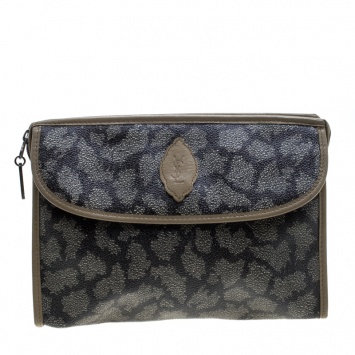 Pre Owned Saint Laurent Beige/Brown Printed Coated Canvas Cosmetic Pouch