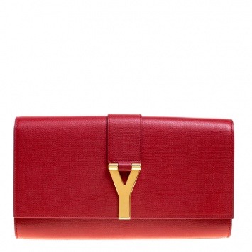 Pre Owned Saint Laurent Red Leather Large Chyc Clutch