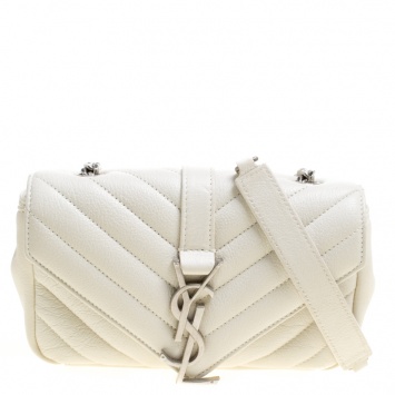 Pre Owned Saint Laurent White Matelassé Leather Baby  Monogram Crossbody Bag