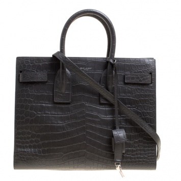 Pre Owned Saint Laurent Black Croc Embossed Leather Small Classic Sac De Jour Tote