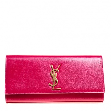 Pre Owned Saint Laurent Fuschia Patent Leather Cassandre Clutch