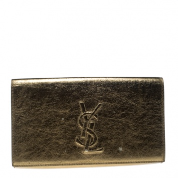 Pre Owned Saint Laurent Mettalic Gold Patent Leather Belle De Jour Flap Clutch