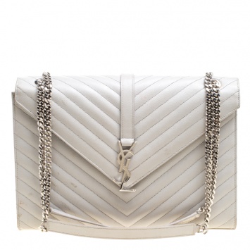 Pre Owned Saint Laurent Grey Leather Monogram Envelope Shoulder Bag