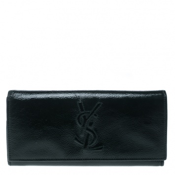 Pre Owned Saint Laurent Dark Green Patent Leather Belle De Jour Wallet