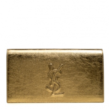 Pre Owned Saint Laurent Gold Leather Belle De Jour Flap Clutch