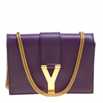 Pre Owned Saint Laurent Purple Leather Mini ChYc Crossbody Bag