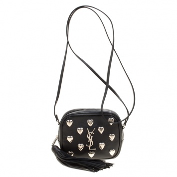Pre Owned Saint Laurent Black Leather Monogram Heart Blogger Crossbody Bag