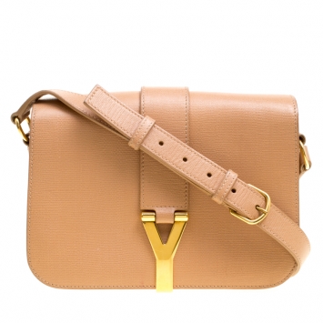 Pre Owned Saint Laurent Beige Leather Medium Chyc Flap Shoulder Bag
