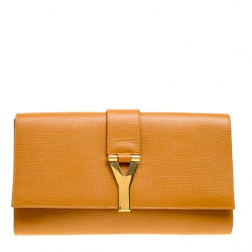 Pre Owned Saint Laurent Tan Leather Belle De Jour Flap Clutch