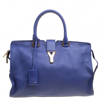 Pre Owned Saint Laurent Blue Leather Medium Cabas Chyc Tote