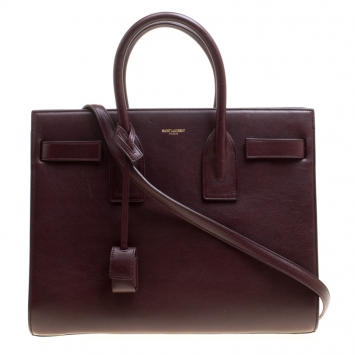 Pre Owned Saint Laurent Burgundy Leather Small Classic Sac De Jour Top Handle Bag