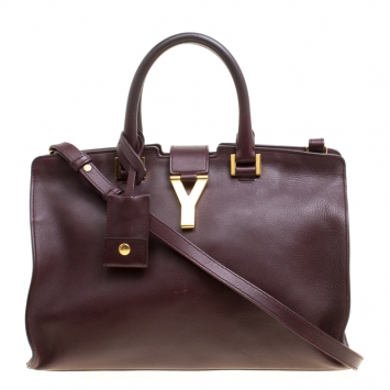 Pre Owned Saint Laurent Burgundy Leather Small Cabas Chyc Tote