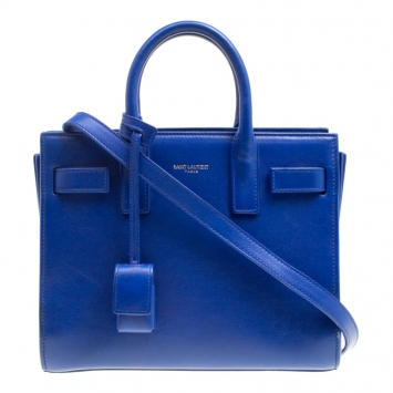 Pre Owned Saint Laurent Blue Leather Nano Classic Sac De Jour Tote