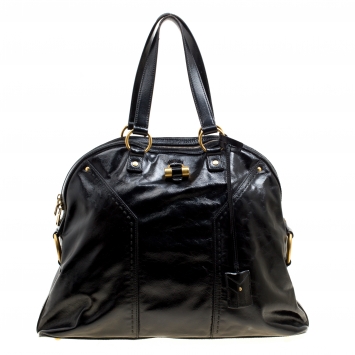 Pre Owned Saint Laurent Black Leather Oversized Muse Satchel