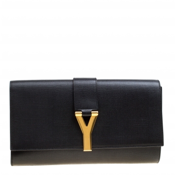 Pre Owned Saint Laurent Black Leather Large Chyc Clutch