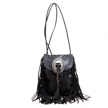 Pre Owned Saint Laurent Black Leather Fringed Anita Crossbody Bag