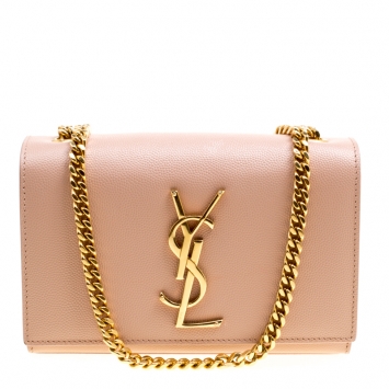 Pre Owned Saint Laurent Beige Monogram Leather Small Kate Shoulder Bag