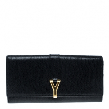 Pre Owned Saint Laurent Black Leather Y Line Continental Wallet