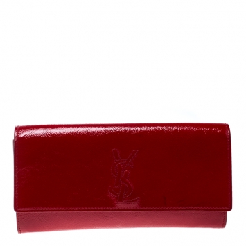 Pre Owned Saint Laurent Red Patent Leather Small Belle De Jour Flap Clutch