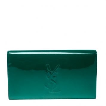 Pre Owned Saint Laurent Green Patent Leather Belle De Jour Flap Clutch